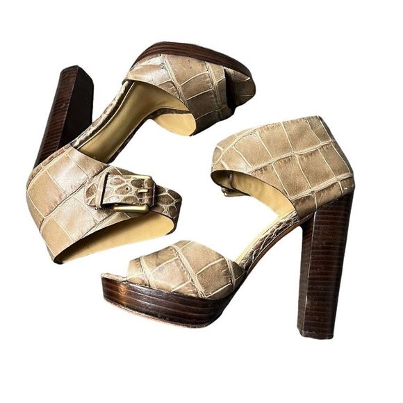 Coach Maze Embossed Croc Peep Toe Platform Heels - Picture 2 of 13